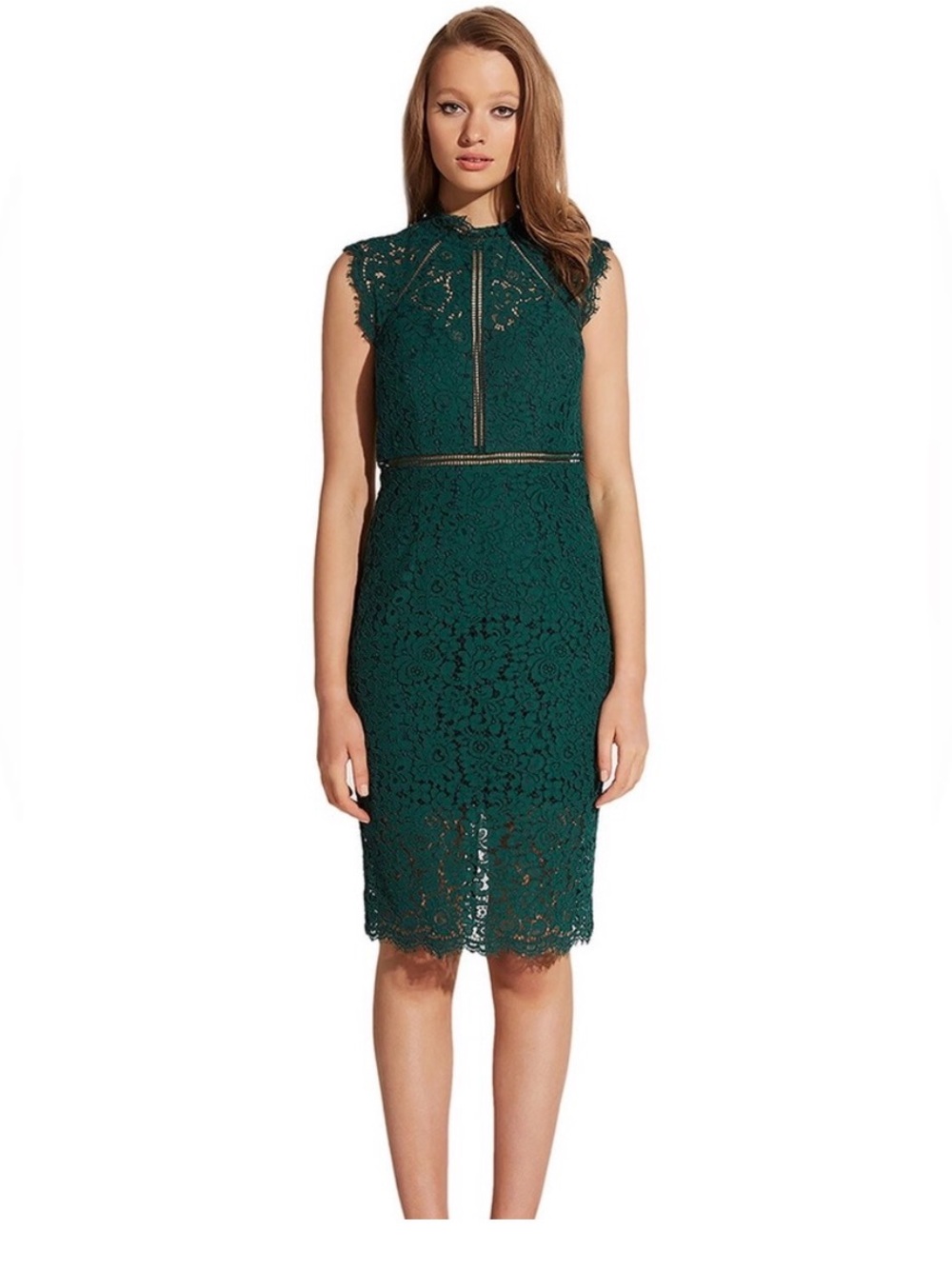 Bardot Lace Panel Green Cocktail Dress Womens Size 8 Medium Semiformal Sleeveles